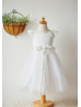 Ivory Satin Tulle Knee Length Flower Girl Dress